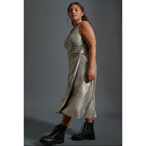 Anthropologie Kari Metallic Midi Dress Gold NWT SZ 2X - Picture 2 of 15